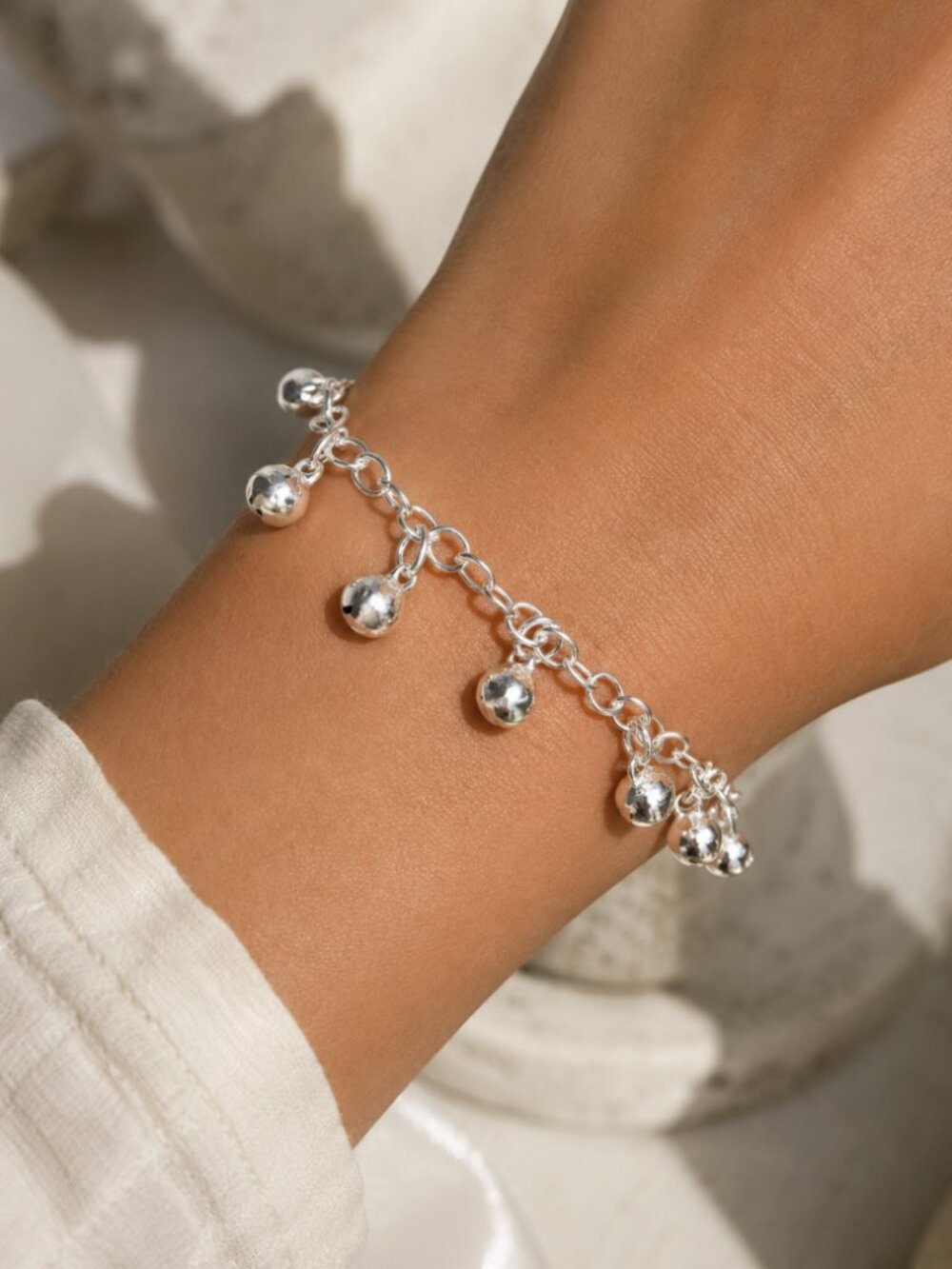 925 Sterling Silver Bead Bracelet Dangle Ball Charm Bracelet